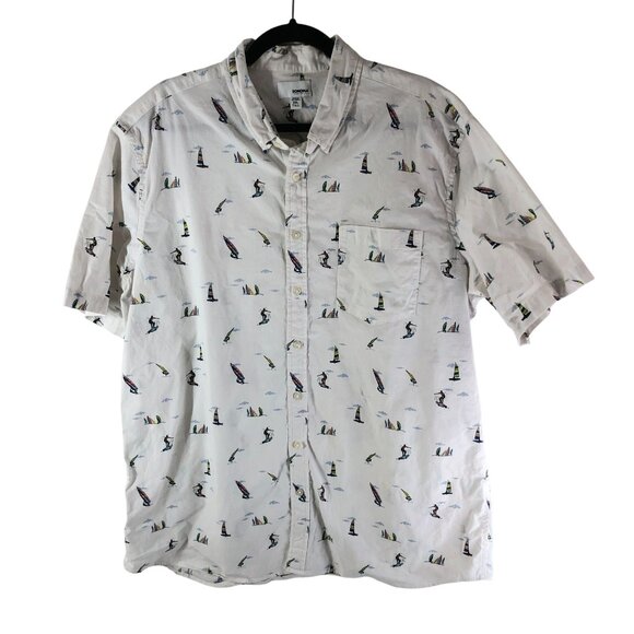 Sonoma Mens Button Down Shirt Sailboat Surfer Print Chest Pocket White XXL Tall - Picture 1 of 5